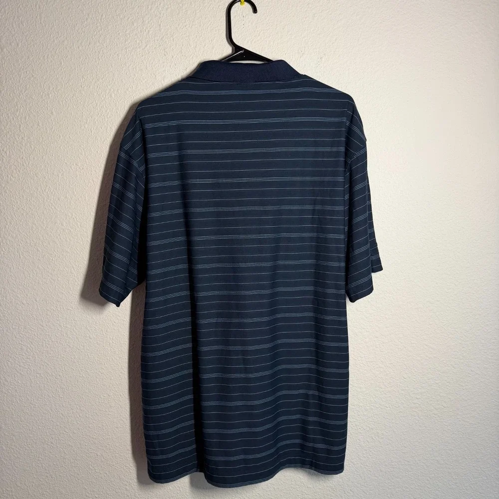 Nike Fit Dry Golf Polo Shirt Mens XL Navy‎ Blue Striped Logo Performance Tennis